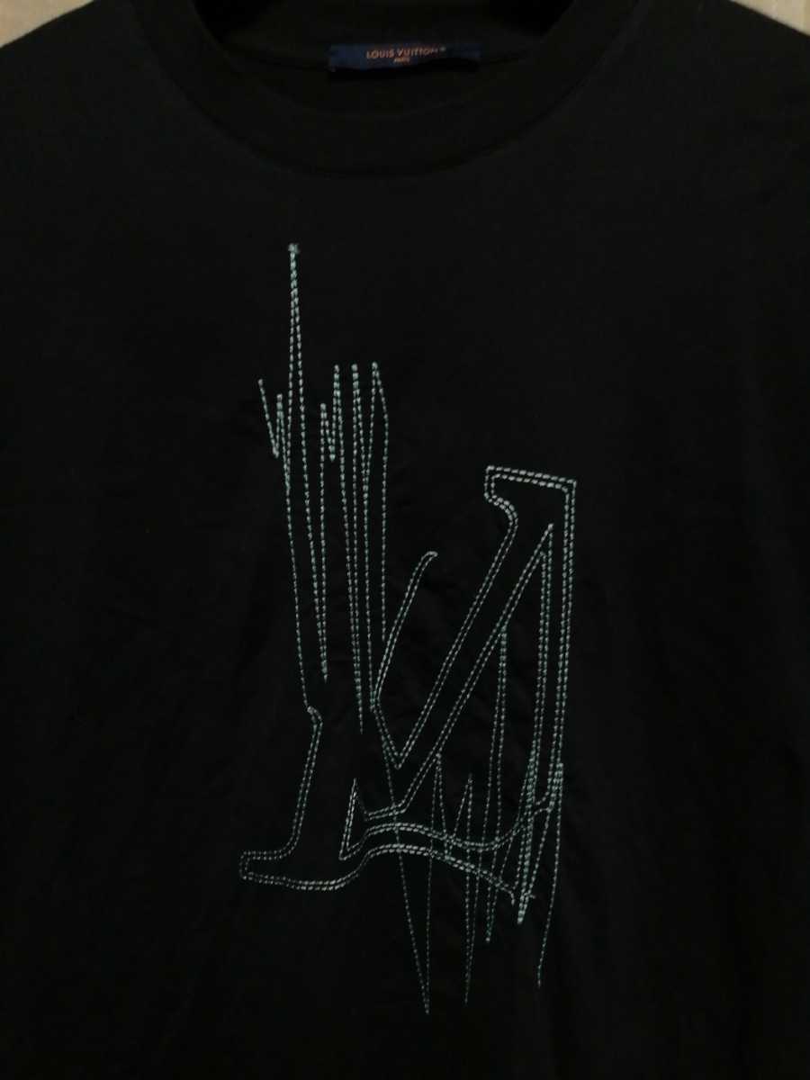 ジャイアントフラワーモノグラムアートチェーンステッチ最高傑作芸術的アートブラックジャイアントモノグラム半袖Tシャツ モノグラムシャツ