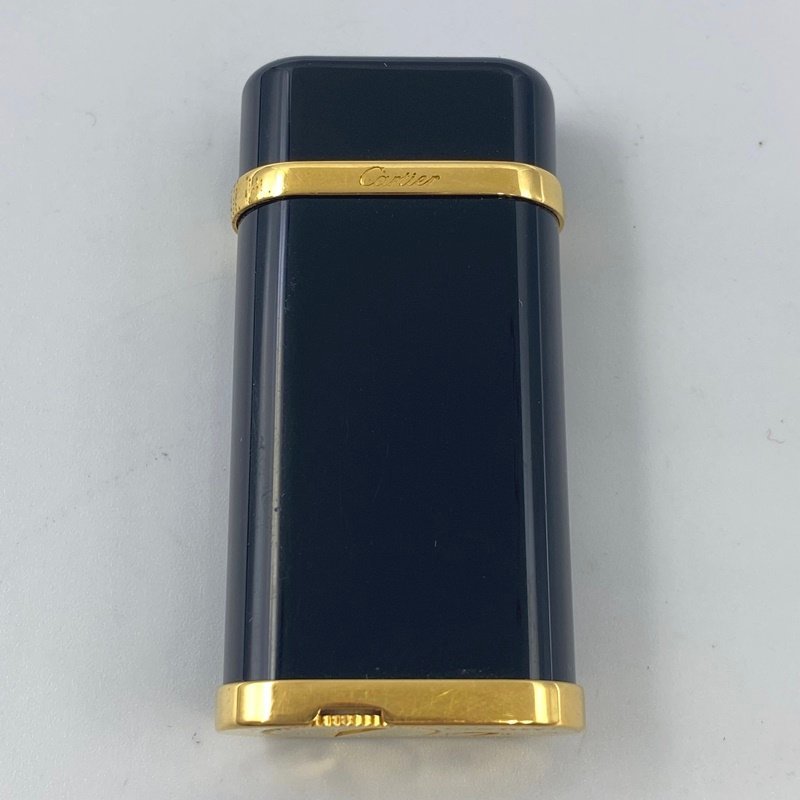 【中古】Cartier カルティエ ＜ライター＞ ブラック ゴールド ガスライター ブランド ロゴ_画像1