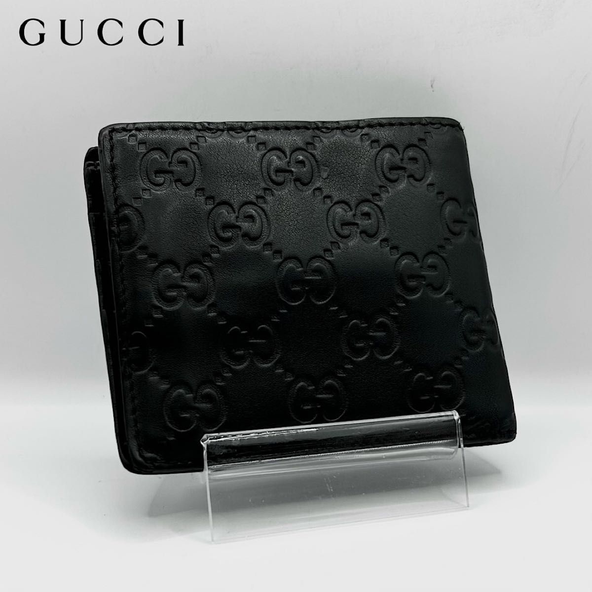 美品 GUCCI グッチ 二つ折り財布 ウォレット シマ GG柄 シグネチャー