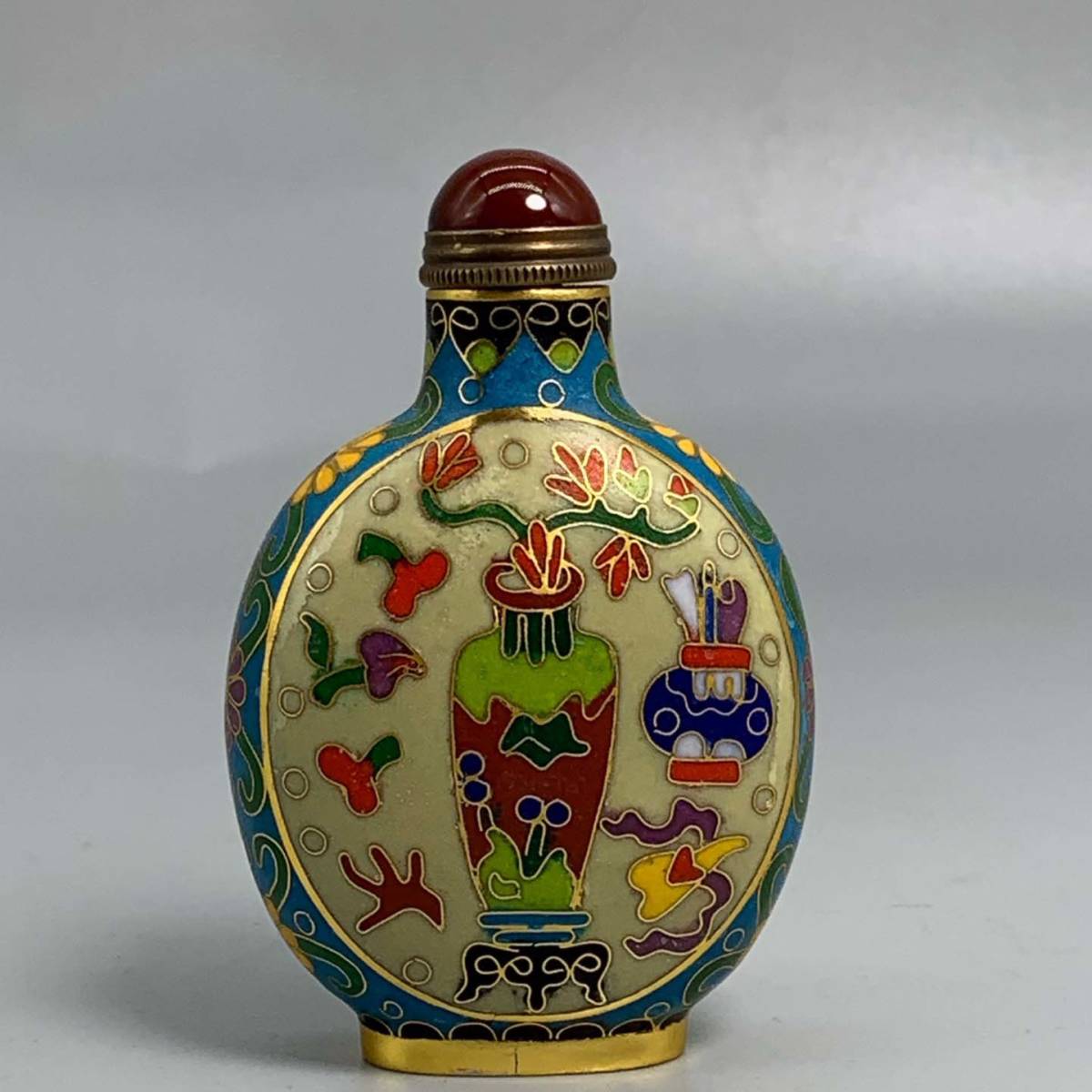 2~G2244 中国骨董品 銅制 極細工『景泰藍、捻糸瑯鼻煙壺』 風水開運 古