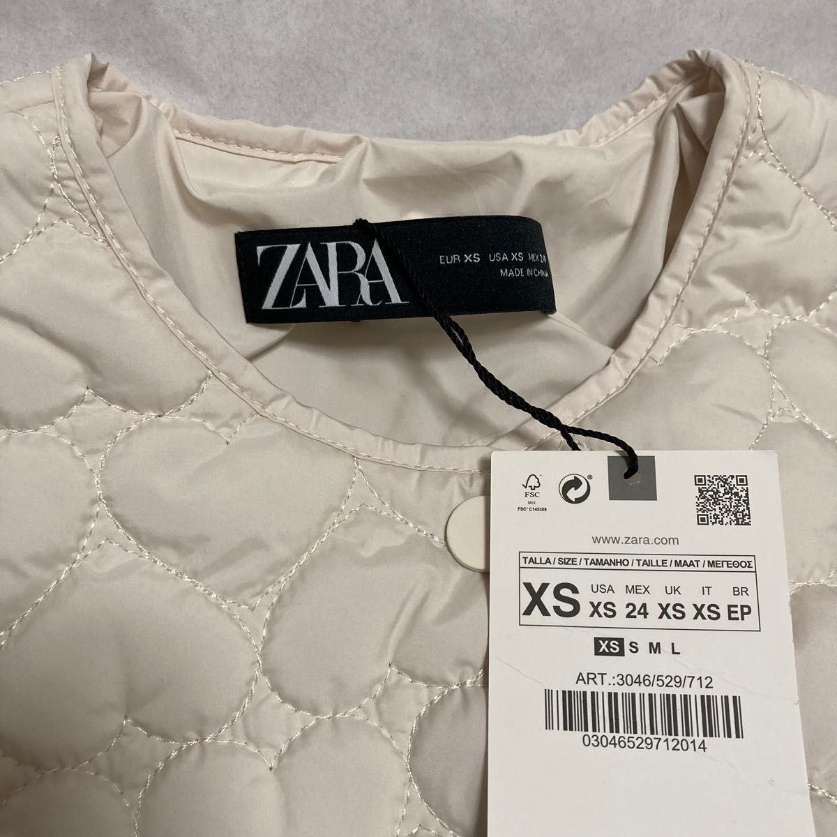 新品タグ付 ZARA ザラ ハートキルティングジャケット エクリュ XS 中綿