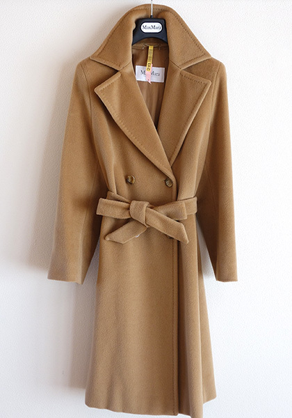 MaxMara□マックスマーラカシミアウールベルテッドコート□白タグ38