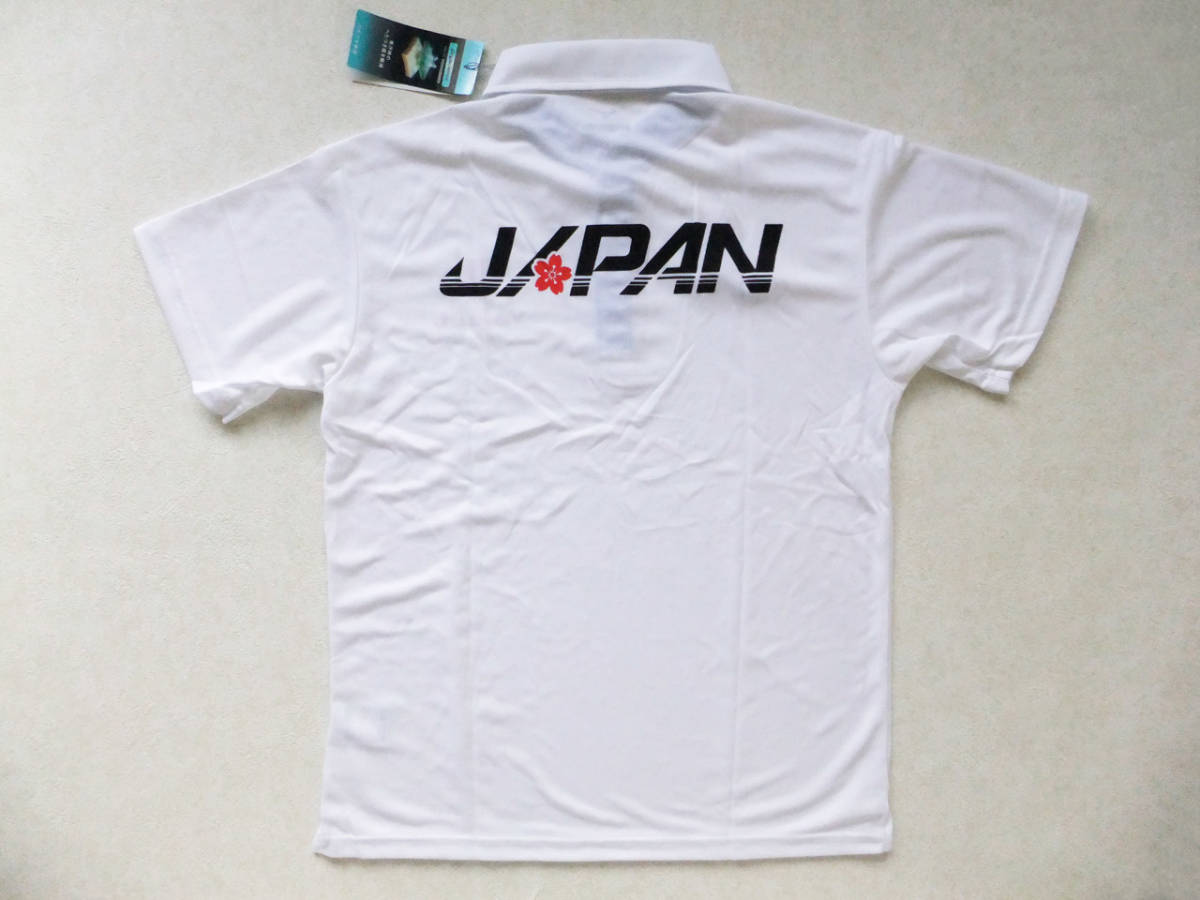Ｓサイズ 競泳 水泳 トビウオジャパン 日本代表 日の丸 JAPAN 半袖ポロシャツ ボタンダウンタイプ 白×青 ミズノ 吸汗速乾 ドライシャツ