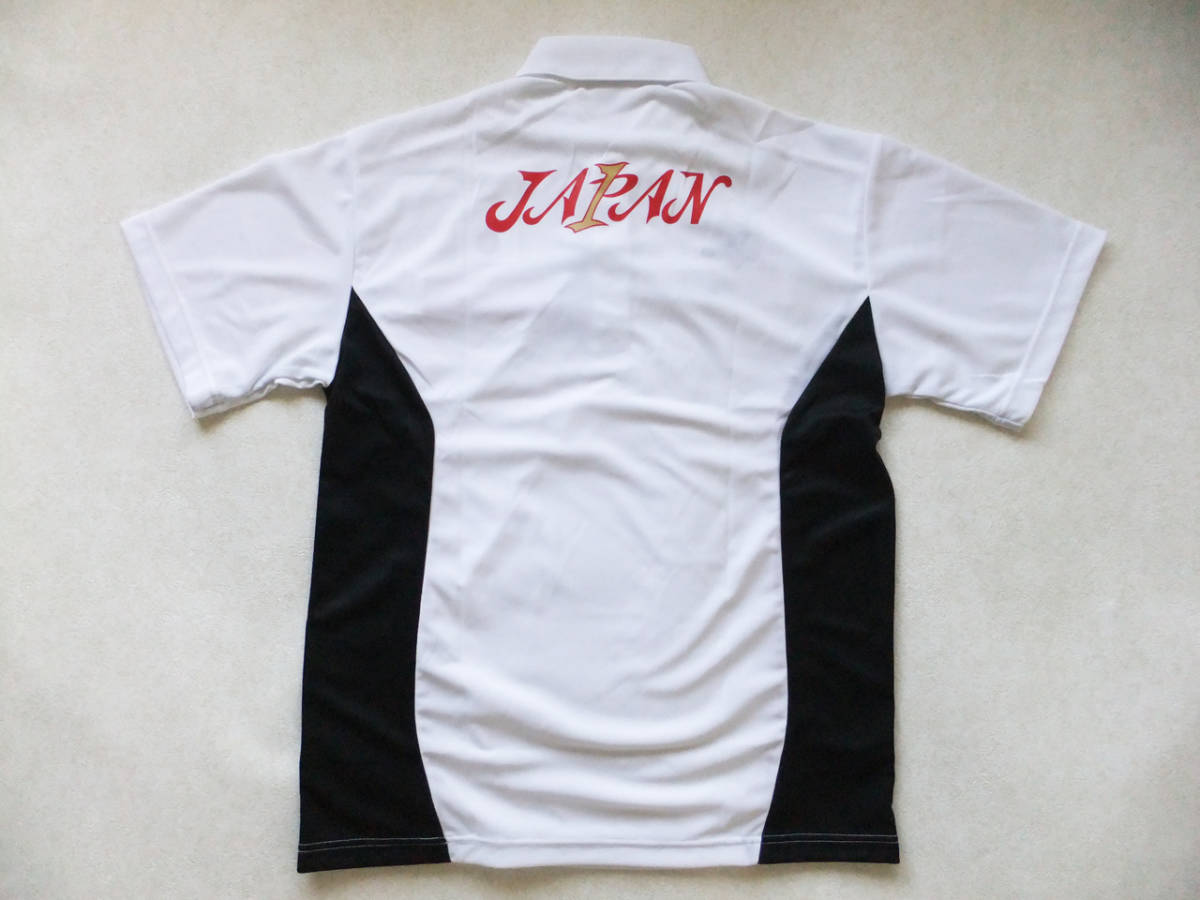 XLサイズ 体操 日の丸 JAPAN 日本代表 半袖ポロシャツ スポンサーエンブレム付き 吸汗速乾 トレーニング ミズノ 白×黒×赤_バックスタイル