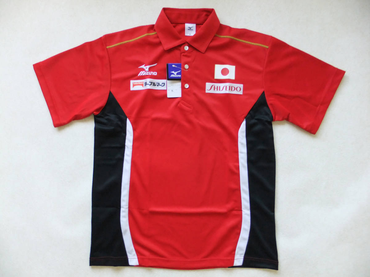 XLサイズ 体操 日の丸 JAPAN 日本代表 半袖ポロシャツ スポンサーエンブレム付き 吸汗速乾 トレーニング ミズノ 赤×黒×白