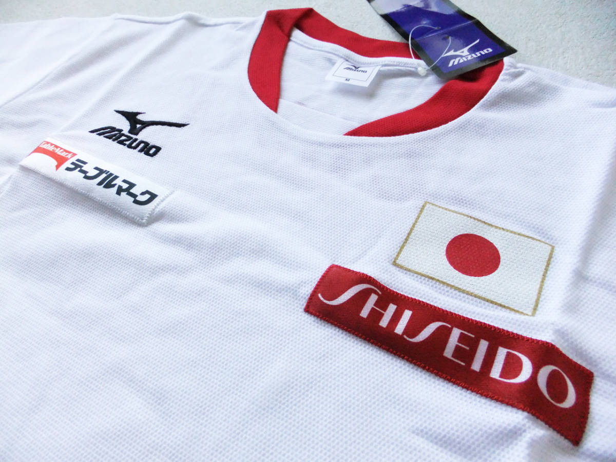 Mサイズ 体操 日の丸 JAPAN 日本代表 半袖シャツ スポンサーエンブレム付き トレーニング Tシャツ ミズノ 白×赤
