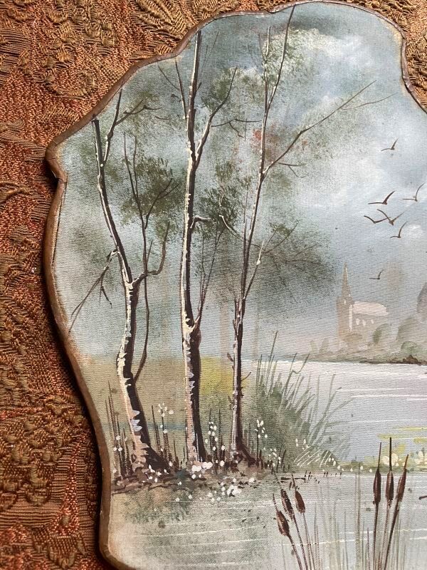 世紀 フランス アンティーク スクリーン 団扇 エヴァンタイユ 風景画