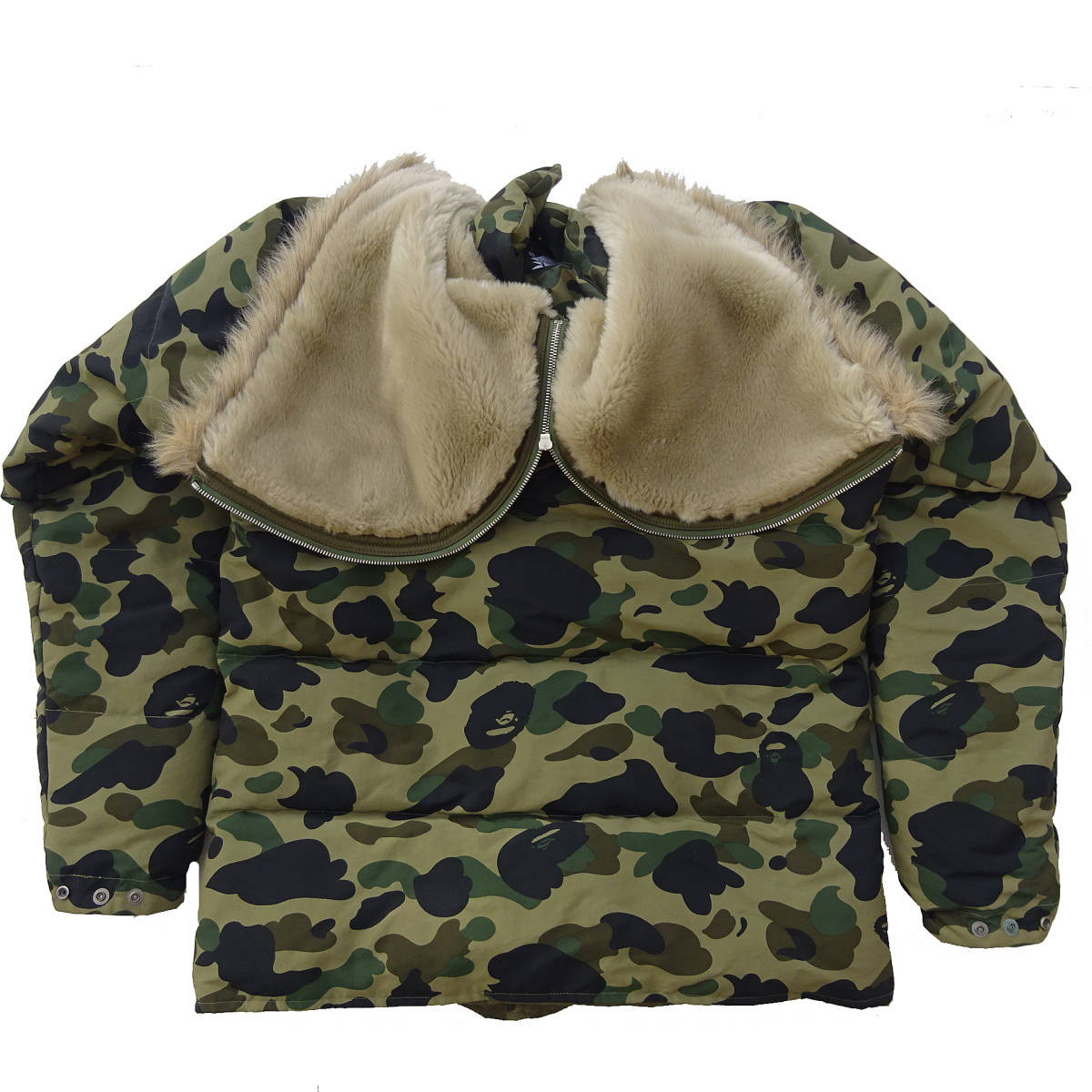 A BATHING APE A Bathing Ape down camouflage camouflage fur attaching down jacket size L FUR hoodie down jacket 1st camo green