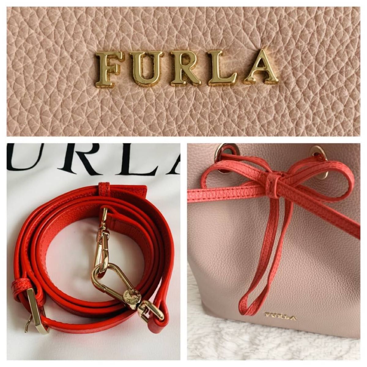 極美品 FURLA フルラ コスタンザ バイカラー ピンク 巾着 バッグ 極美品 FURLA フルラ コスタンザ バイカラー ピンク 巾着 バッグ