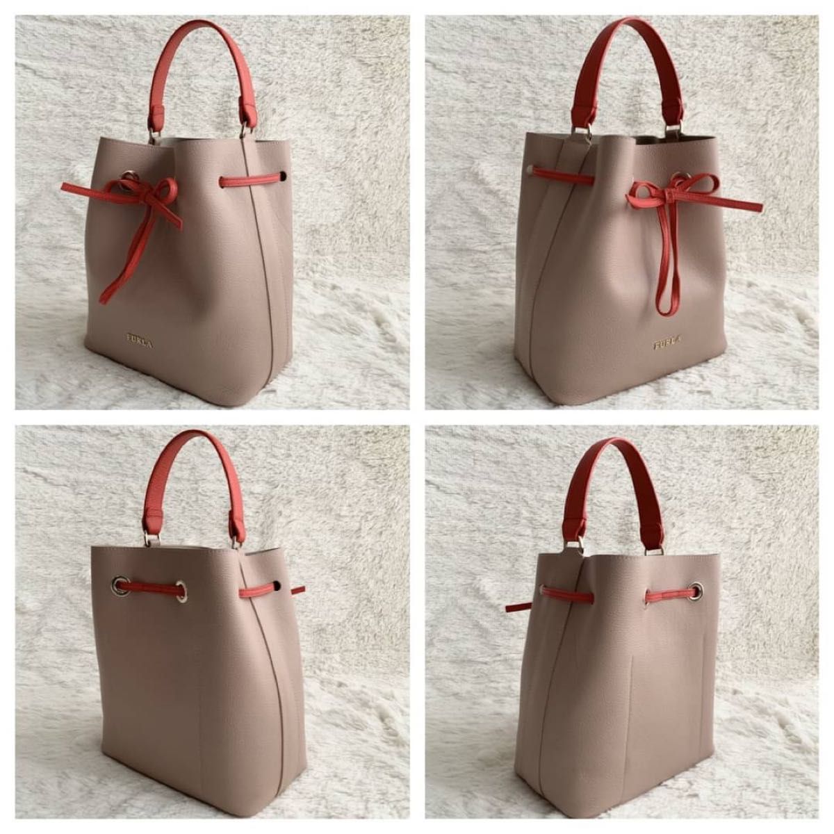 極美品 FURLA フルラ コスタンザ バイカラー ピンク 巾着 バッグ 極美品 FURLA フルラ コスタンザ バイカラー ピンク 巾着 バッグ