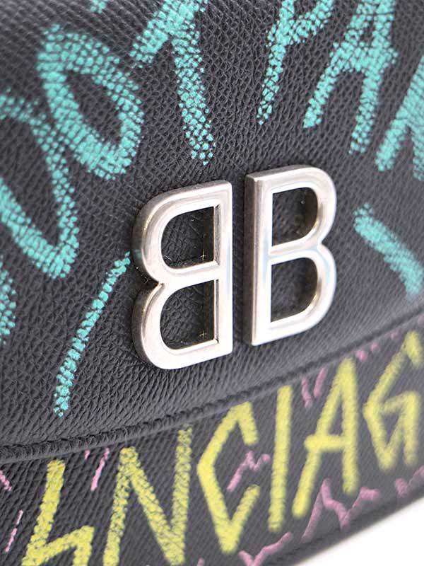 BALENCIAGA バレンシアガ CHAIN GRAFFITI BAG グラフィティプリント チェーンレザーハンドバッグ ブラック_画像8