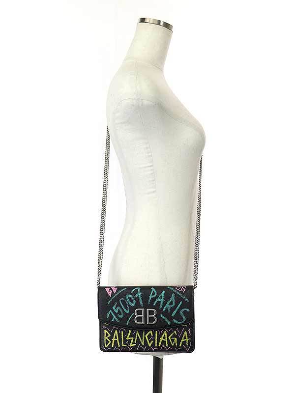 BALENCIAGA バレンシアガ CHAIN GRAFFITI BAG グラフィティプリント チェーンレザーハンドバッグ ブラック_画像9