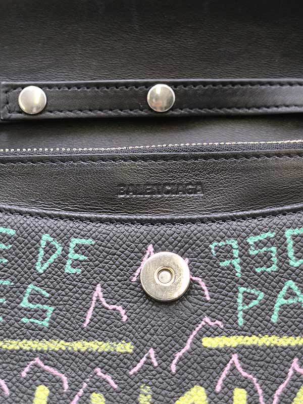 BALENCIAGA バレンシアガ CHAIN GRAFFITI BAG グラフィティプリント チェーンレザーハンドバッグ ブラック_画像4