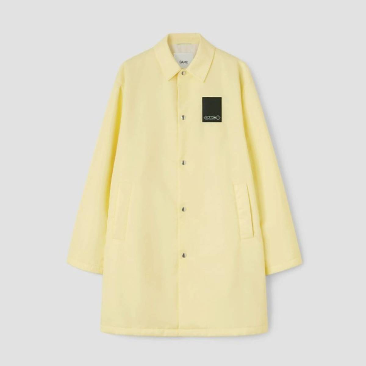 【超安い】 新品 OAMC context coat ロゴ パッチ 中綿 ロング ワイド コート OAMT430860 オーエーエムシー L イエロー ステンカラーコート