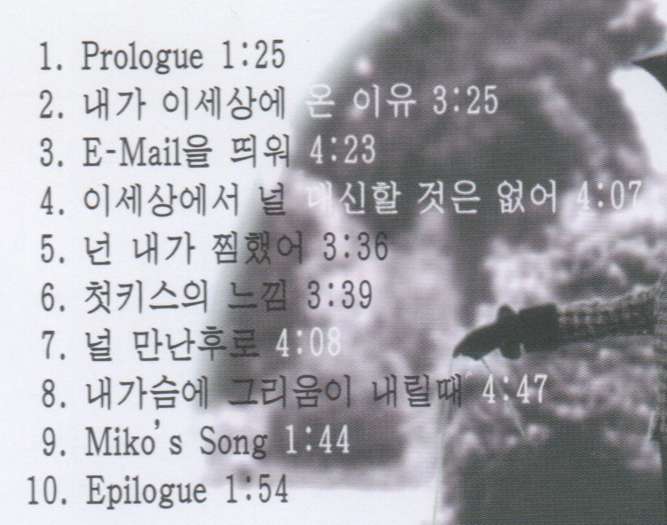 韓国CD★　リュシア　1集「The Stream Of Time」　★　1998年_収録曲の記載部分