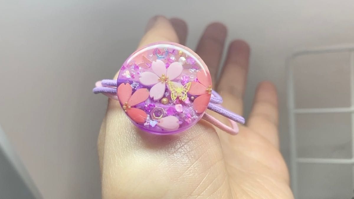 ハンドメイド ヘアゴム レジン桜 ラベンダーカラーグラデーション