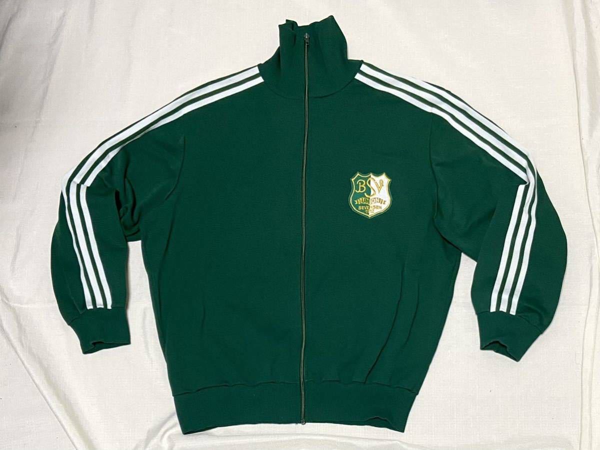 美品 60sビンテージ adidas 西ドイツ製 緑 白 トラックジャケット ジャージ 8 貴重 トレフォイルロゴ 無し アディダス トラックトップ 古着_美品60年代adidas西ドイツ製 緑白ジャージ8