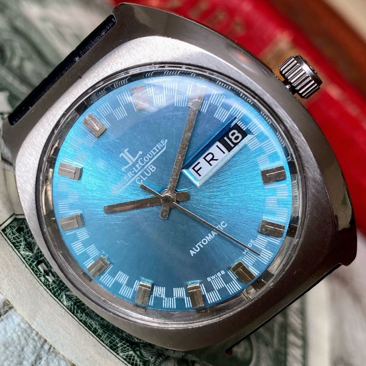 【カッコイイ】ジャガールクルト メンズ腕時計 ブルー 自動巻き ヴィンテージ アンティーク