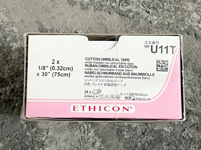 【新品】ETHICON/エチコン コットンアンビリカルテープ 白色ブレイド非吸収性テープ 3.2mm×75cm 24個入り U11T (60)TA23QK-W_画像2