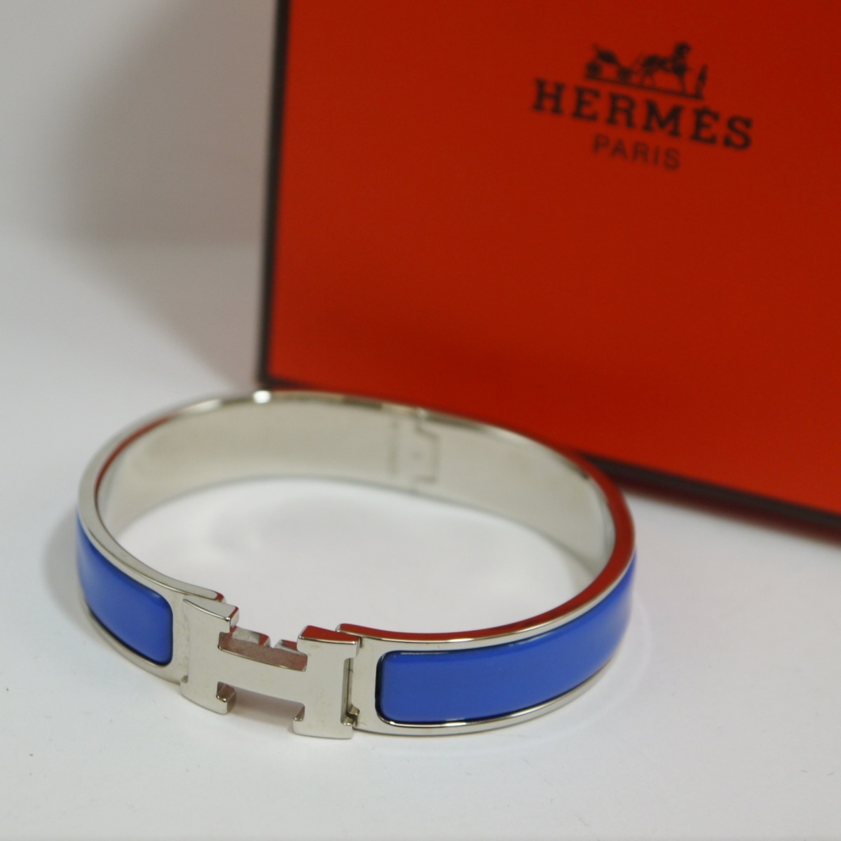☆美品 HERMES The H bracelet【エルメス Hロゴ バングル ブルー