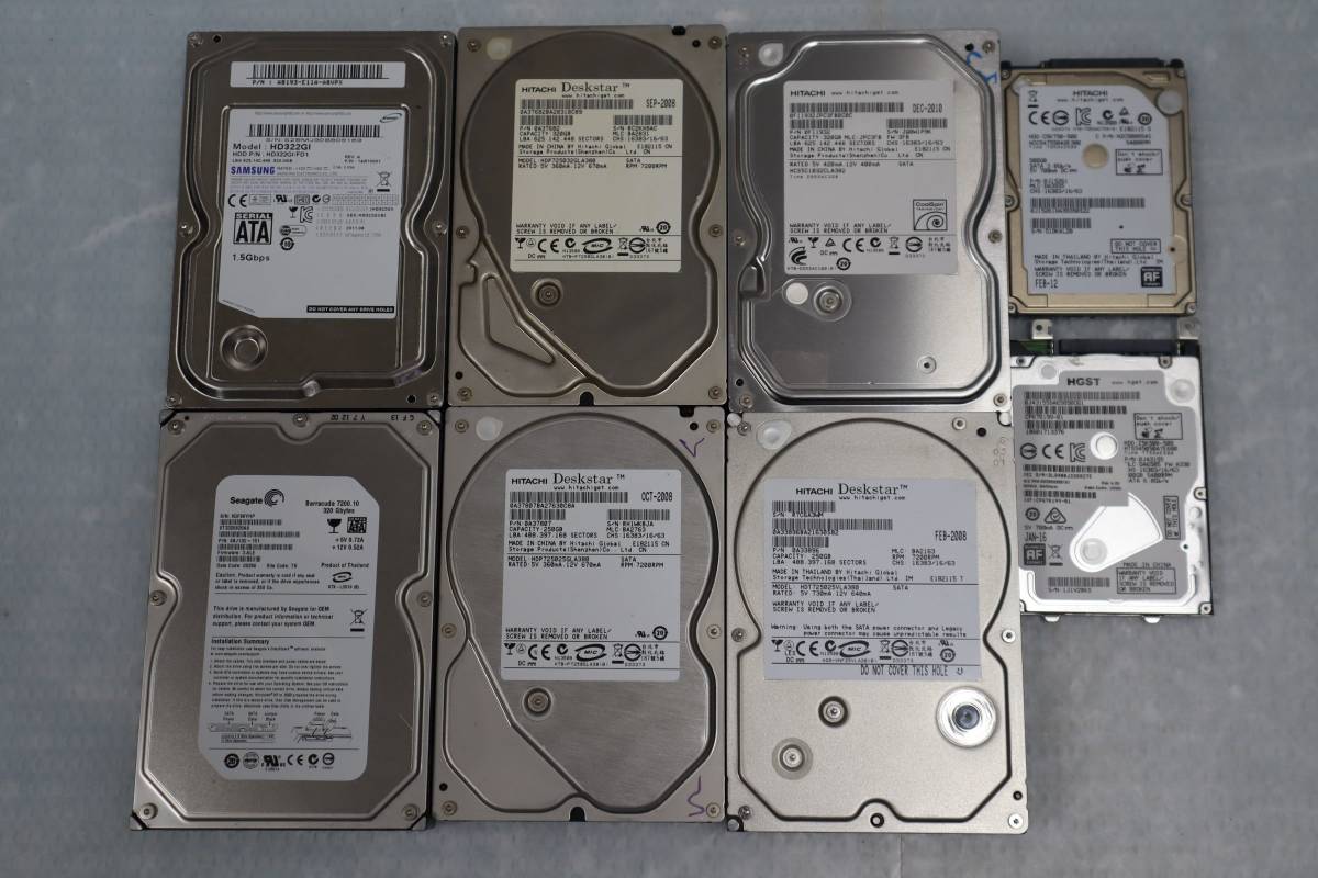 CB8645 H L SAMSUNG HD322GI 320GB /HITACHI 320GB/HITACHI 500GB SEAGATE320GB/ HGST 500GB ☆正常品8個セット_画像1