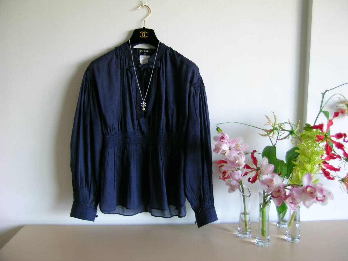 * regular goods *CHANEL* long sleeve cotton shirt * navy blue color * size 36