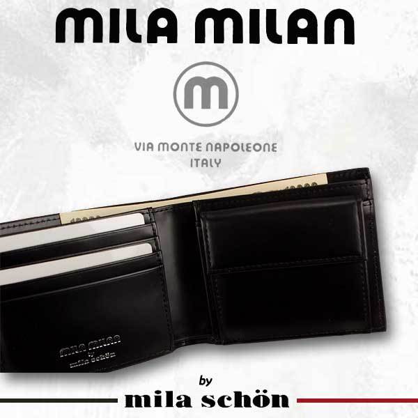 2年保証』 [MILA MILAN] ミラミラン 二つ折り財布/ブラック 255613 二