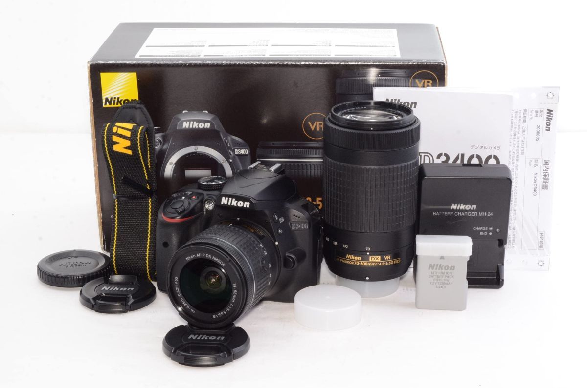 Nikon デジタル一眼レフカメラ D3400 ダブルズームキット ブラック D3400WZBK #2302119A 