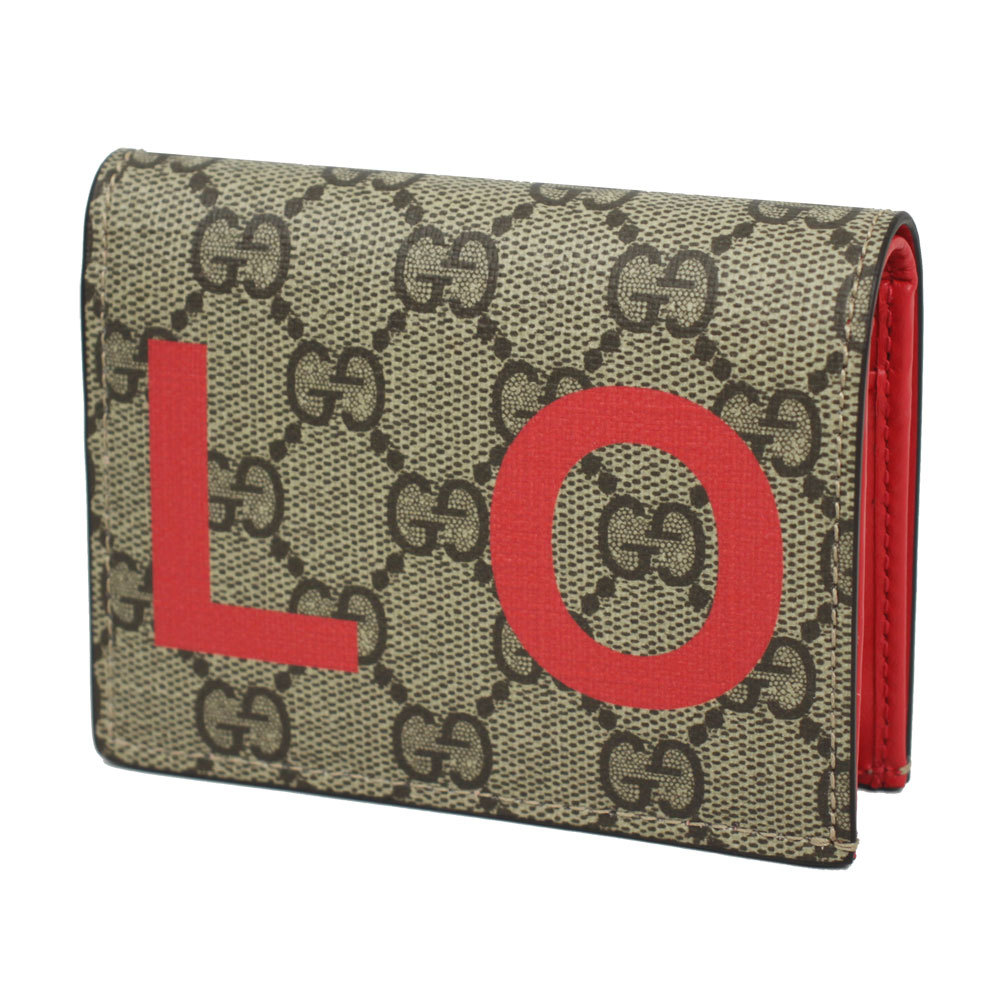 グッチ 財布 レディース GUCCI ミニウォレット 二つ折り財布 LOVEプリント GGスプリーム ベージュ×レッド 677609 UKEAV 8739