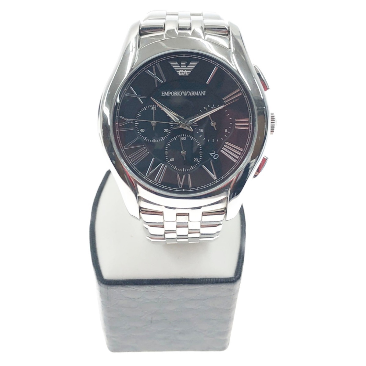 〇〇 ENPORIO ARMANI クロノグラフ 腕時計 AR-1786 シルバー x ブラック やや傷や汚れあり