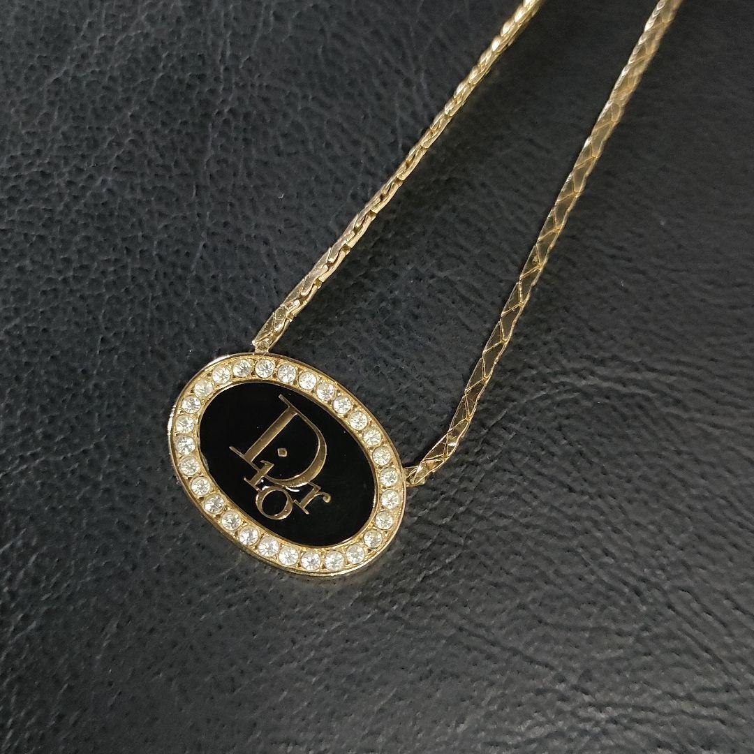 【爆売り！】 【美品】Diorディオール　ネックレス　ゴールド　ブラック　ラインストーン　楕円 ネックレス（トップつき）