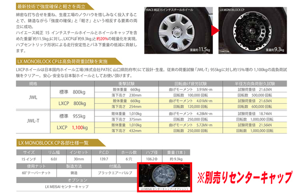 ホイール新品 1本のみ LX MODE LXCP BP 日本製 ハイエース キャンピングカー JWL-T 15インチ 6H139.7 6J+30 業販4本購入で送料無料_画像2