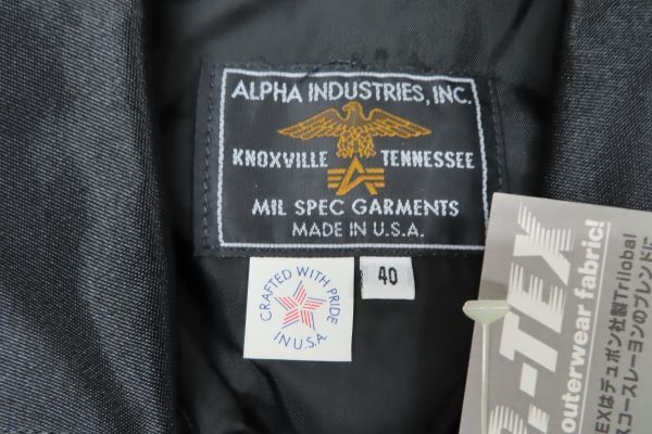 【新品】ALPHA・アルファ サイズ 40 M.P.-TEX LARGE MIL SPEC GARMENTS ジャケット 黒 ブラック ミリタリー　M65_画像3