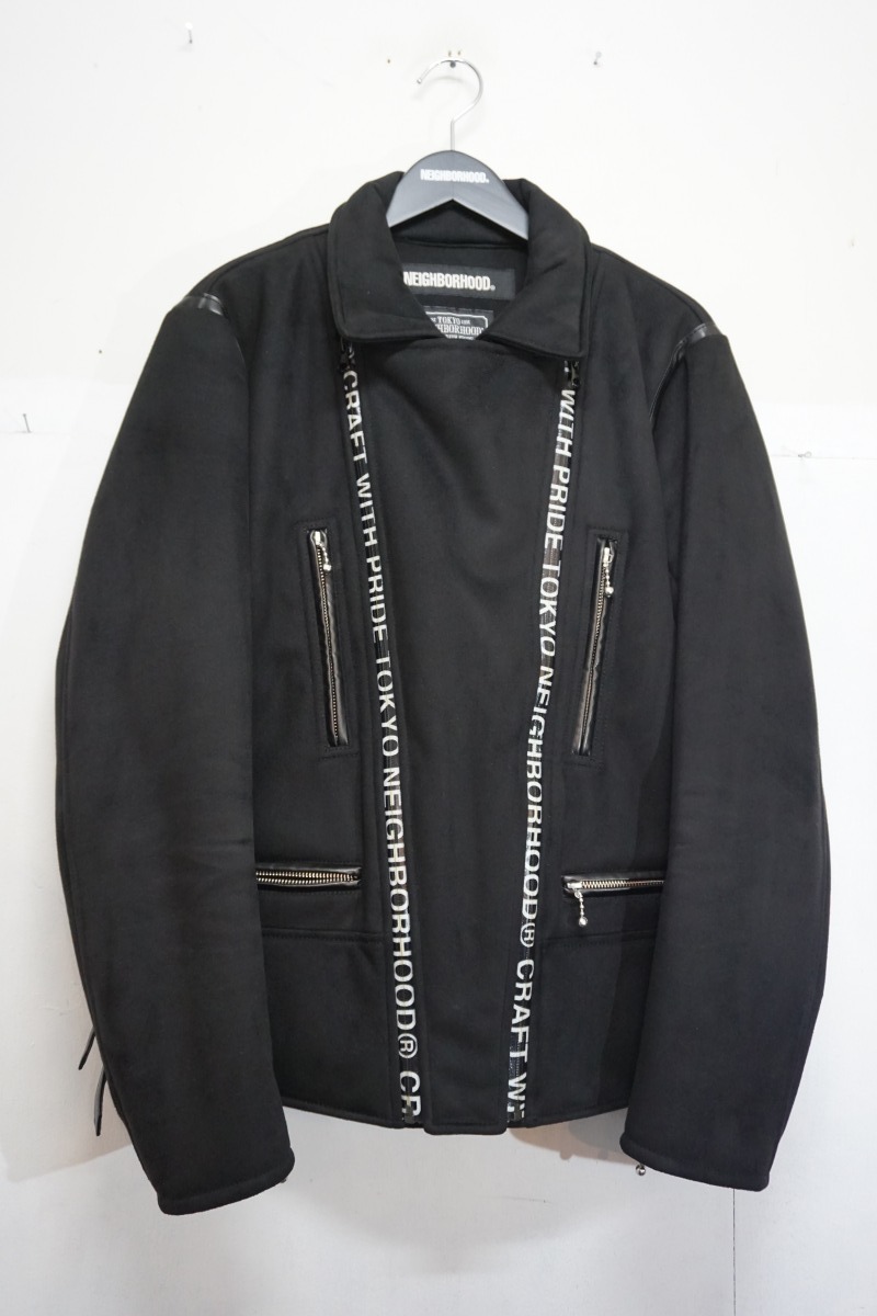 極美品19AW NEIGHBORHOODネイバーフッド RIDERS FM E-JKT フェイク ムートン ライダース ジャケット 192PPNH-JKM06 黒206N