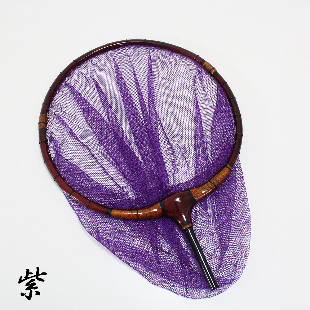 ▲朱塗 籐巻き加工木製ヘラ玉網 9寸/3mm目 紫 (30037-27-mu)