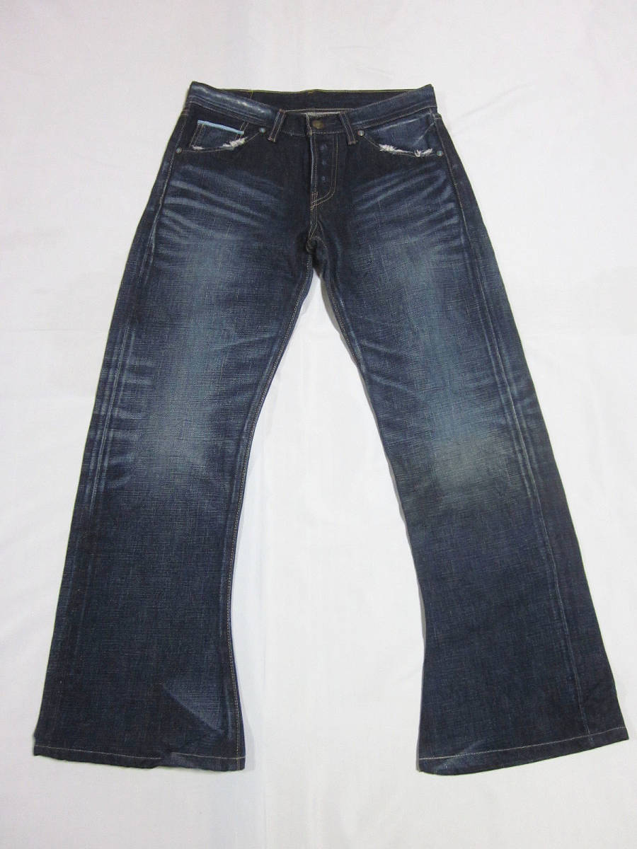 送料無料!!　レア　廃盤　濃紺　Levis　リーバイス　LV707-03 0405　ブーツカット　フレア　加工　デニム　ジーンズ　28　W約73CM　日本製_画像2