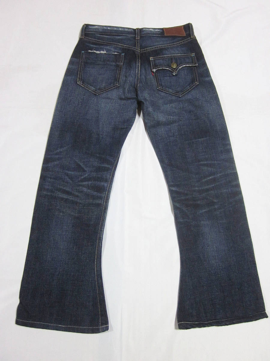 送料無料!!　レア　廃盤　濃紺　Levis　リーバイス　LV707-03 0405　ブーツカット　フレア　加工　デニム　ジーンズ　28　W約73CM　日本製_画像4