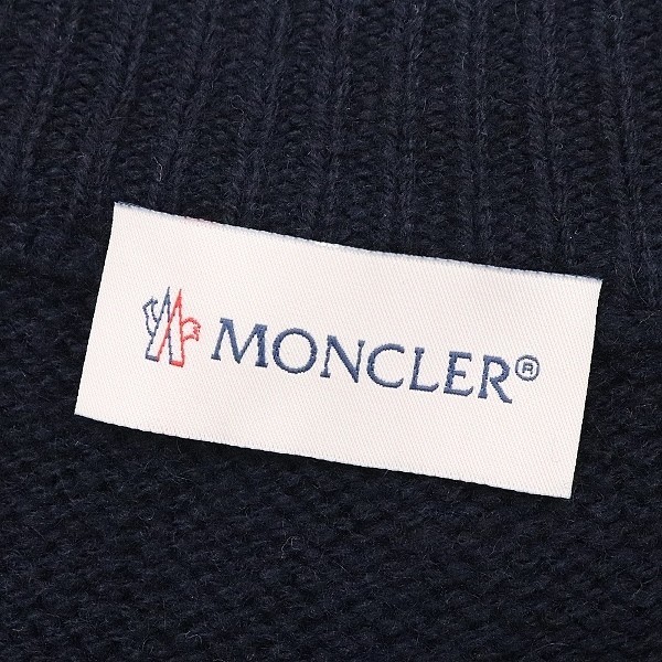 美品 国内正規品◆MONCLER モンクレール カシミヤ混 ロゴワッペン付 Vネック ニット セーター 紺 ネイビー M_画像4