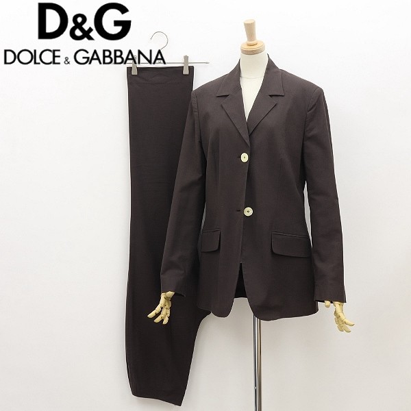 ◆D&G ドルチェ＆ガッバーナ ストレッチ 2釦 ジャケット＆パンツ スーツ セットアップ ダークブラウン 28/42_画像1