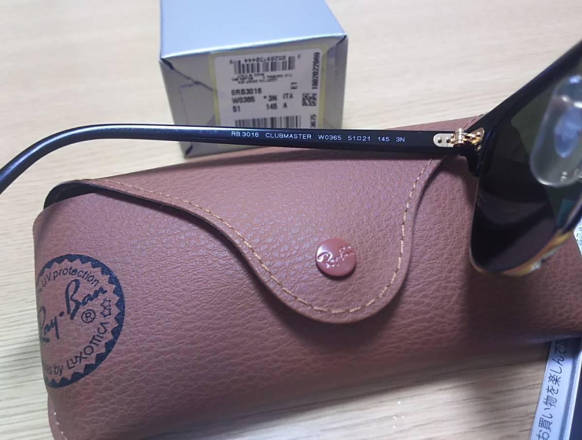  RayBan sunglasses domestic regular goods Clubmaster Ray-Ban CLUBMASTER RB3016 W0365 51 size black trying on only 