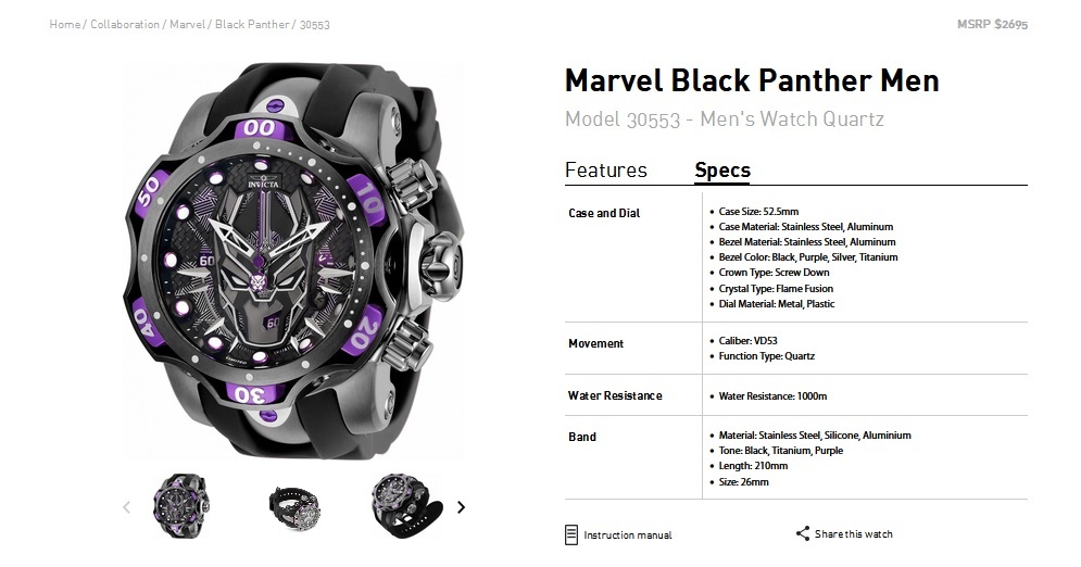 INVICTA インビクタ『Marvel Black Panther 30553』☆電池式☆1000m