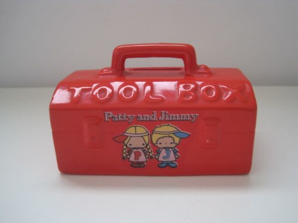 送料無料 レア サンリオ製 パティ&ジミー 貯金箱 陶器 Patty and Jimmy tool box　sanrio 昭和レトロ キャラクター ビンテージ　玩具