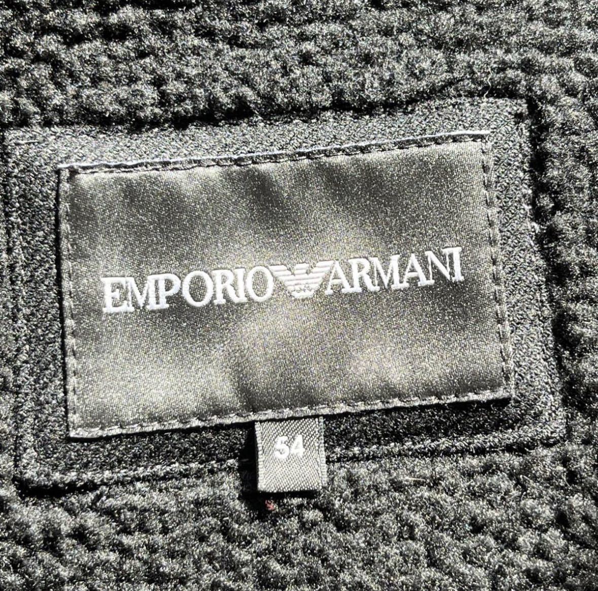 EMPORIO ARMANIウールコートフード 裏ボア ロゴワッペン ブラック