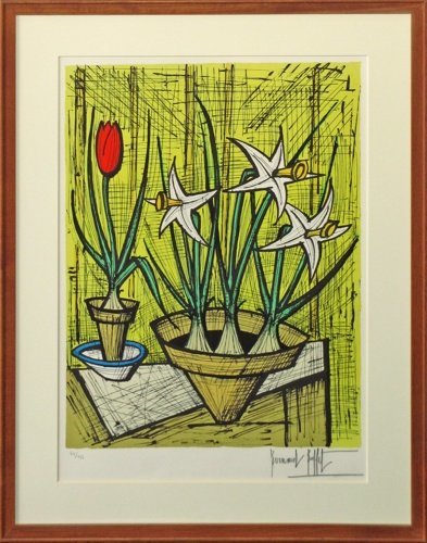 20世紀最後の巨匠 ベルナール・ビュッフェ 「水仙とチューリップ」 【正光画廊・5500点出品中！お好みの作品が見つかります】