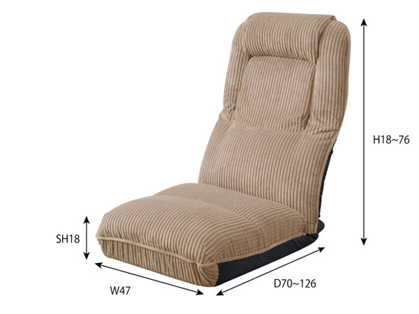 東谷 4WAYハイバックフロアチェア ベージュ W47×D70-126×H18-76×SH18 THC-55BE 座椅子 リクライニング メーカー直送 送料無料_画像2
