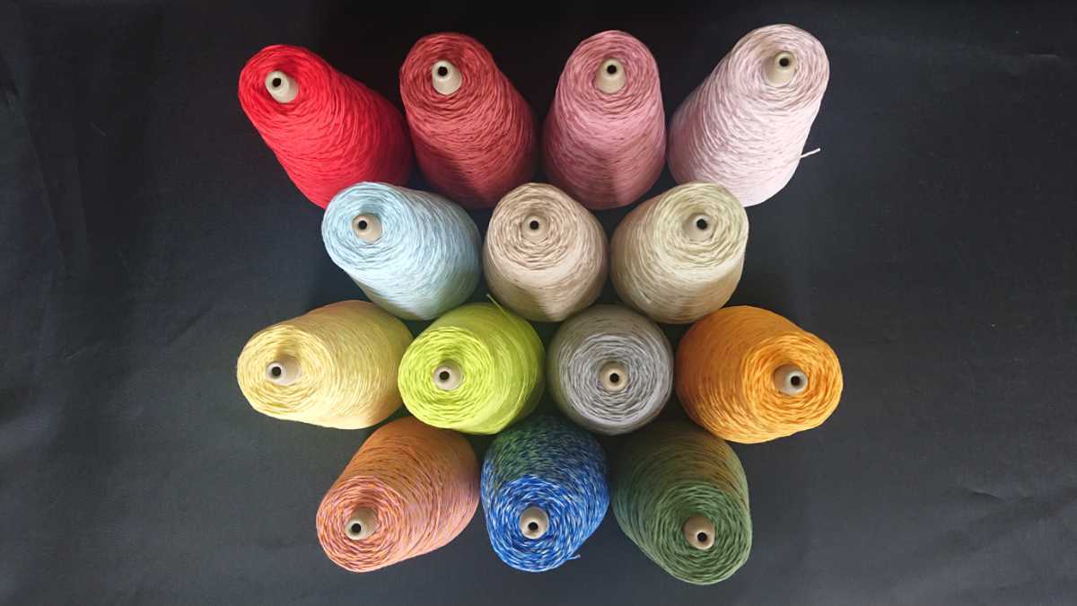♪ 手織り糸 綿100% 20/12 太い糸 150g巻き 14色14本セット さをり織りなどに 手芸糸