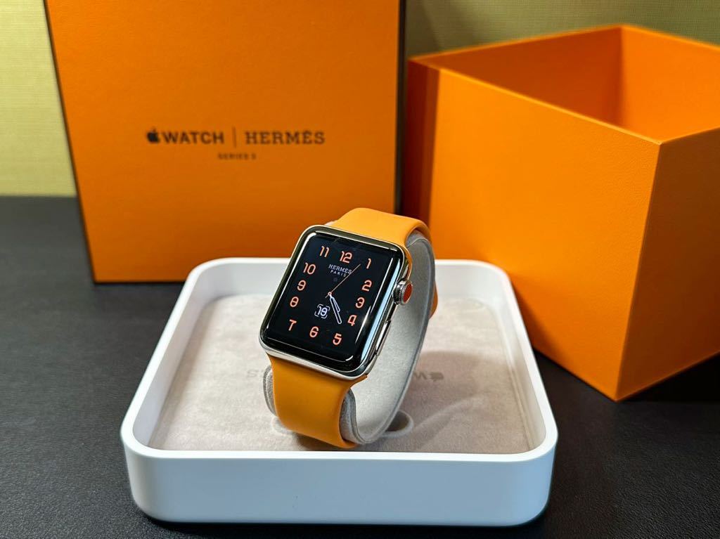 ☆即決 美品 Apple watch HERMES Series3 42mm アップルウォッチ エルメス 本体 GPS+Cellular  社外オレンジバンド新品付き 373