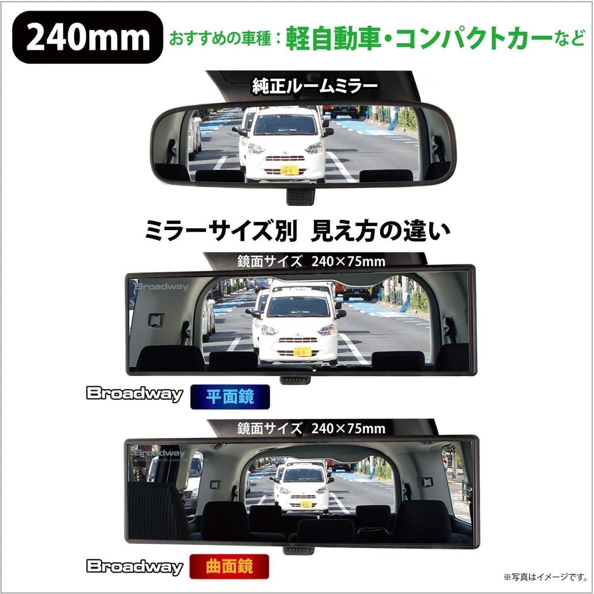 ナポレックス BW-862 ワイドルームミラー 240mm 平面鏡 アルミ鏡 カー用品 バックミラー 死角 高精度 ドライブ 行楽 快適 安心 NAPOLEX_画像3