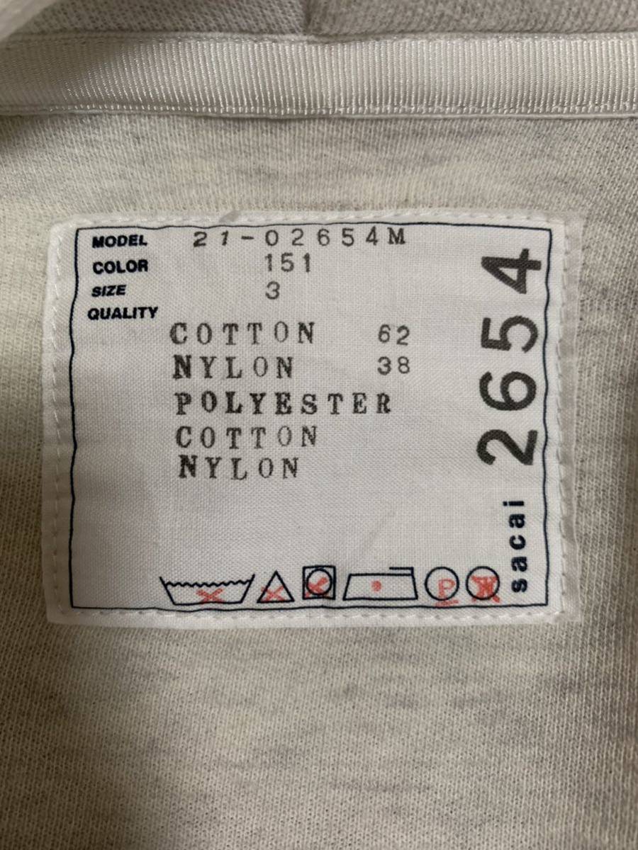 着用1回sacai 21AW スポンジスウェット フーディー 白サイズ3|PayPay