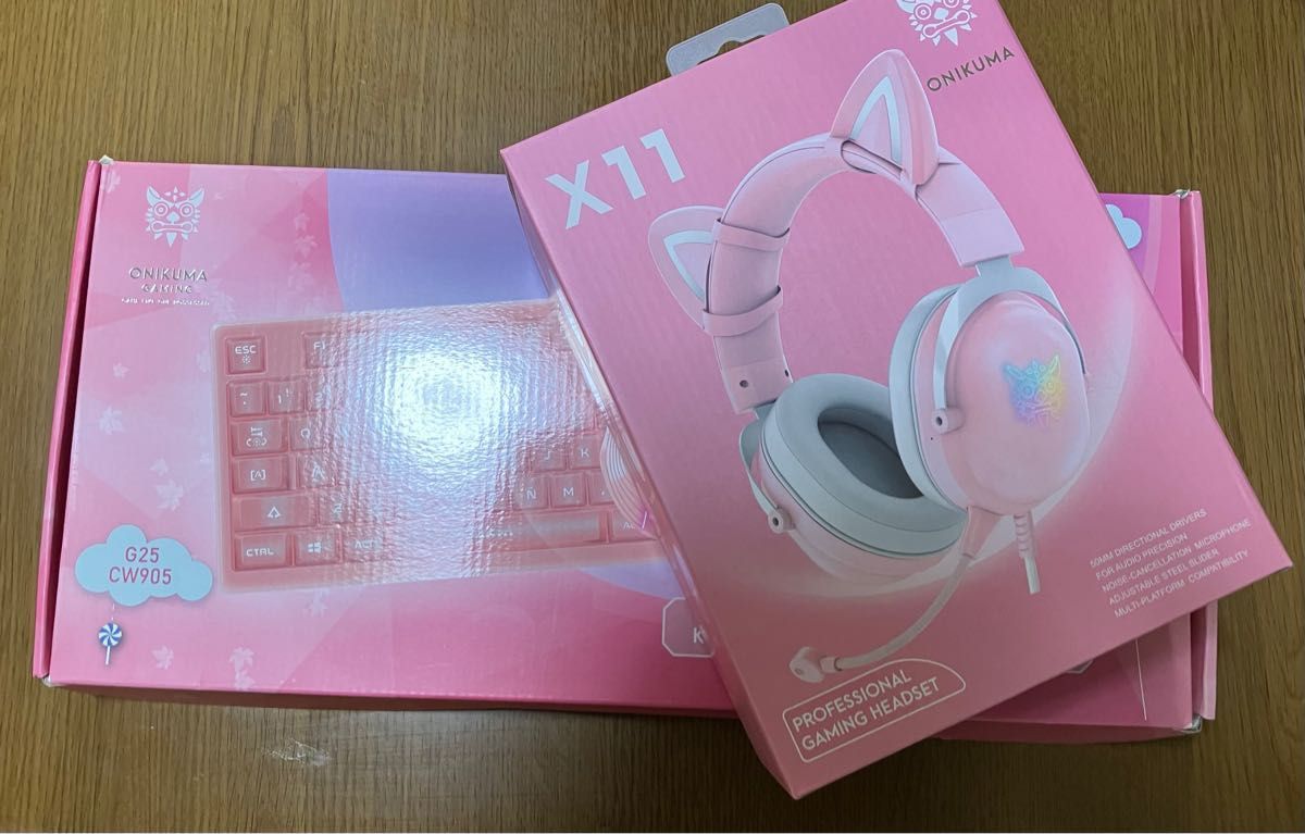 【送料無料】ねこ耳ヘッドセット　マウス　キーボード　　ネコ耳ヘッドホン　ピンク　プロゲーマー　配信　ONIKUMA